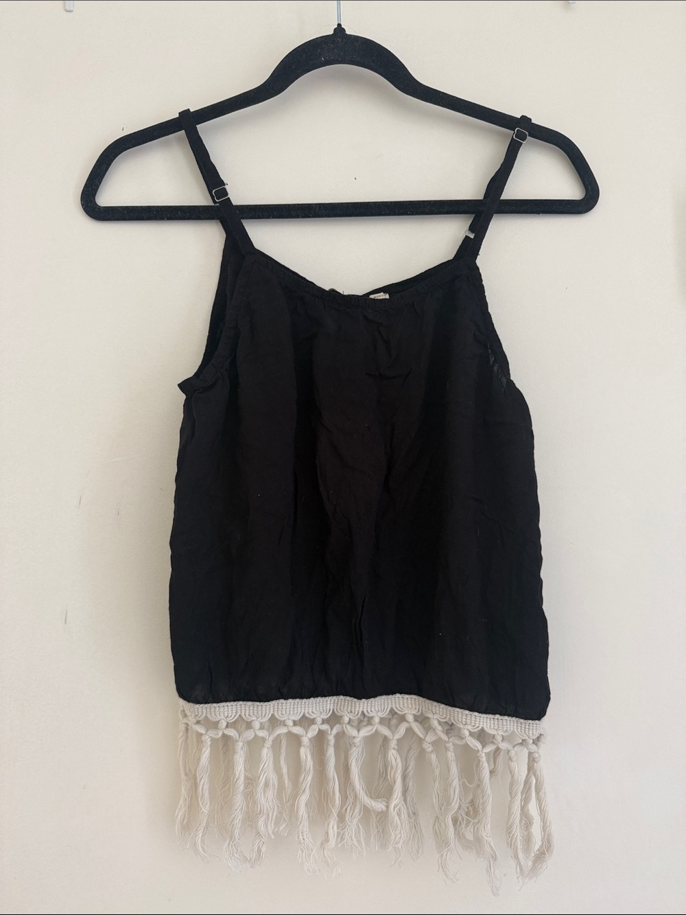 RAGA Black Cami with Cream Fringe Hem size XS